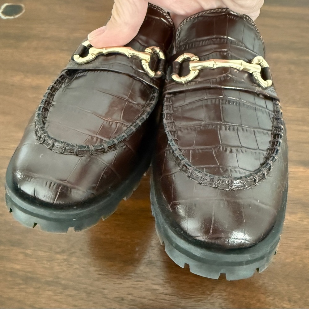 J MCLAUGHLIN MONIKA PENNY LOAFERS BROWN LEATHER CROC LUG SOLE HORSE BIT DETAIL 7 - Picture 6 of 11